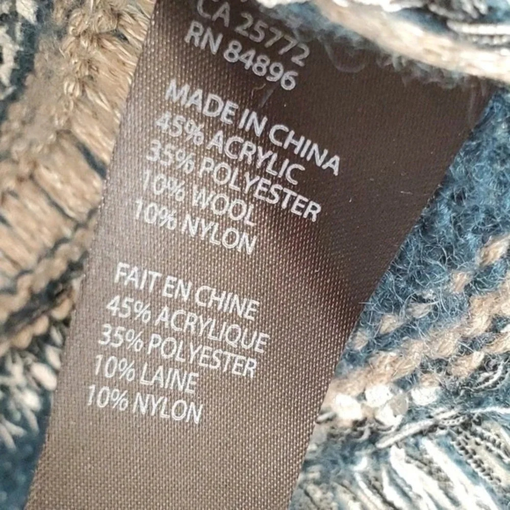 Multicolor Cardigan Wool Blend Blue Tan Striped Sequin Fringe‎ Boho Sweater S